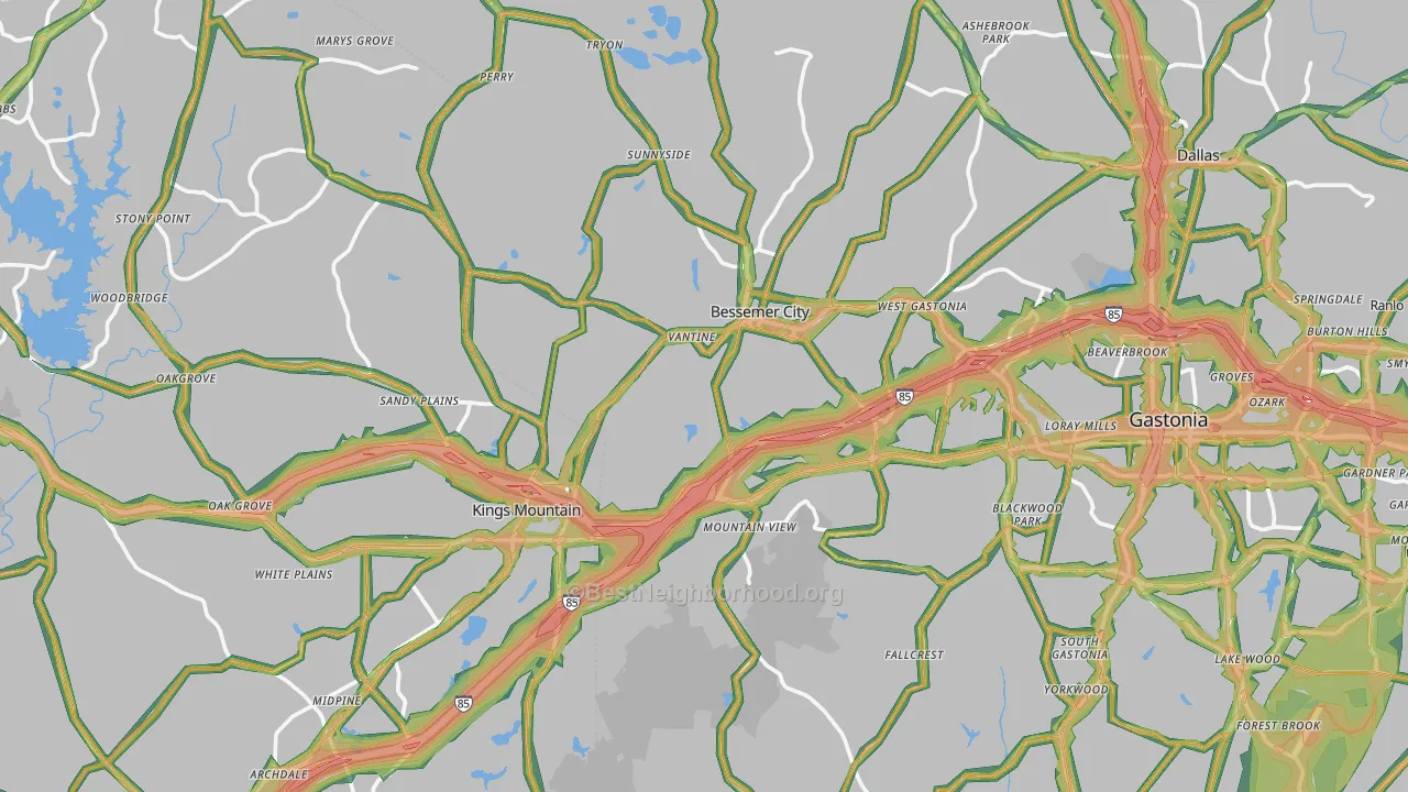Mountain View, NC Map of Noise Levels in Mountain View