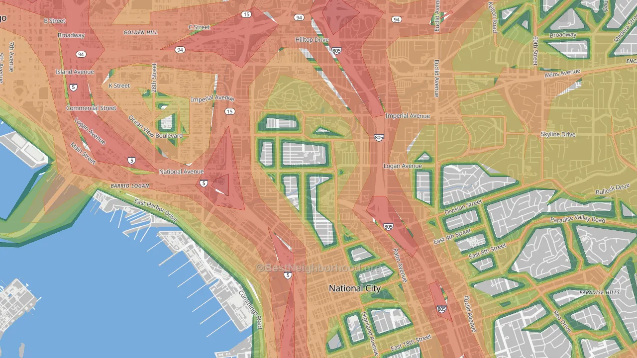 Mountain View San Diego, San Diego, CA Map of Noise Levels in Mountain View San Diego