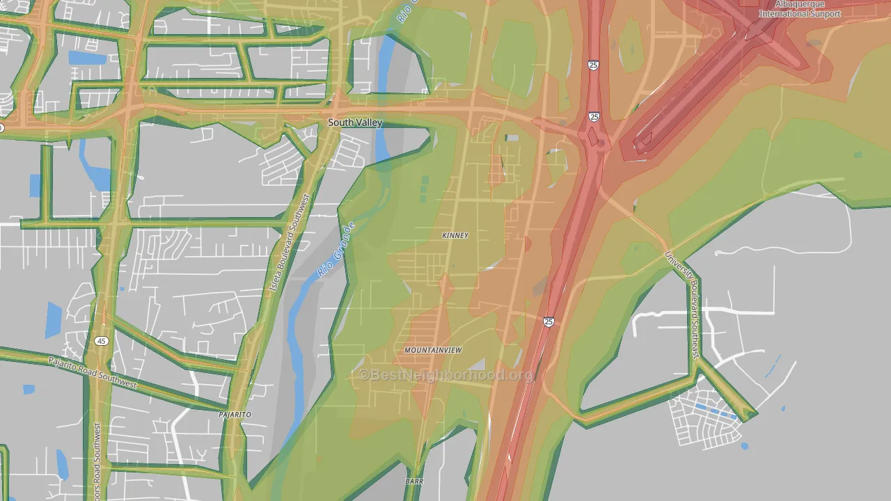 Mountain View, South Valley, NM Map of Noise Levels in Mountain View