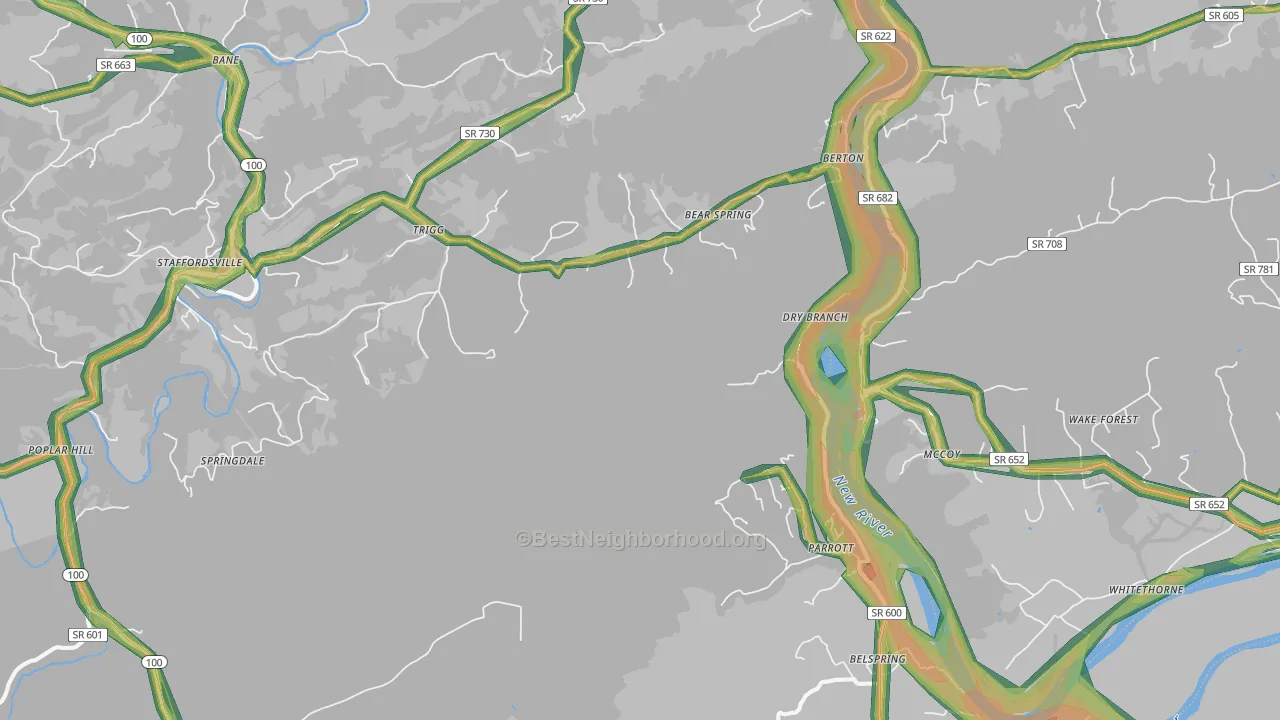 Mountain View, VA Map of Noise Levels in Mountain View