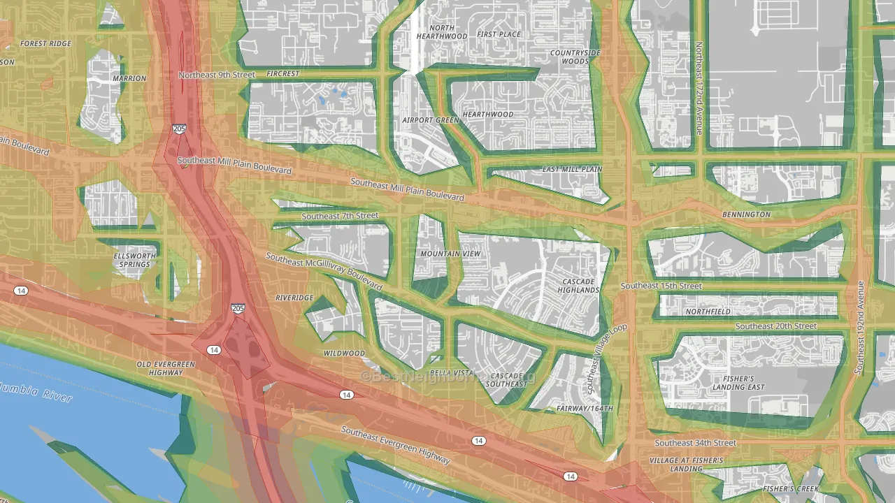 Mountain View, Vancouver, WA Map of Noise Levels in Mountain View