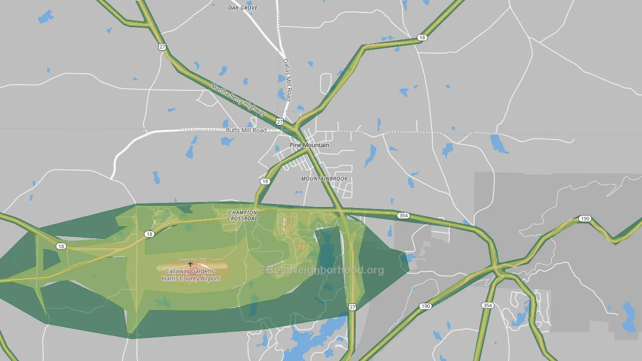 Mountainbrook, GA Map of Noise Levels in Mountainbrook