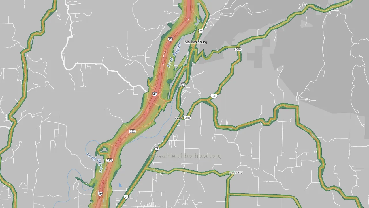 Mountainburg, AR Map of Noise Levels in Mountainburg