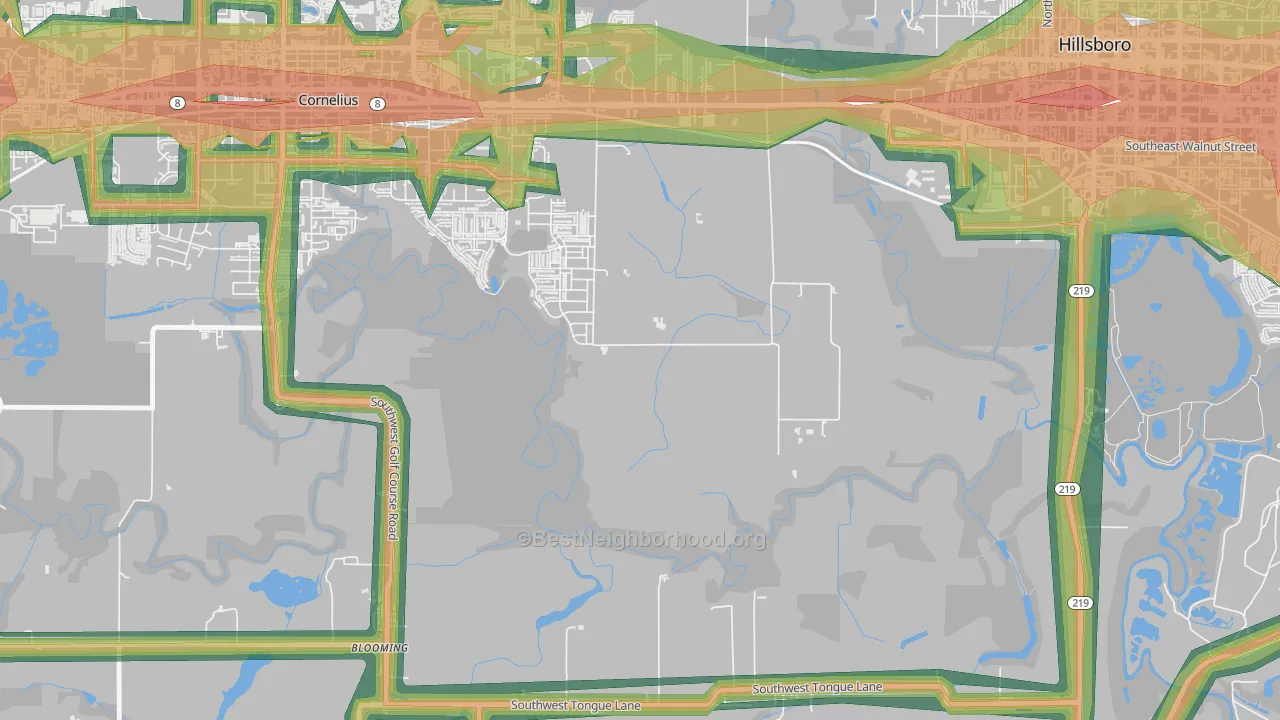 Mountaindale, OR Map of Noise Levels in Mountaindale