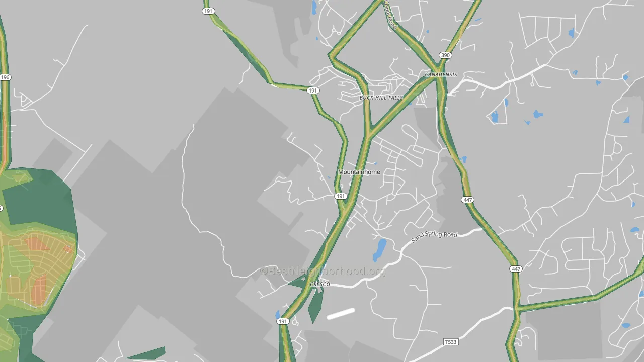 Mountainhome, PA Map of Noise Levels in Mountainhome