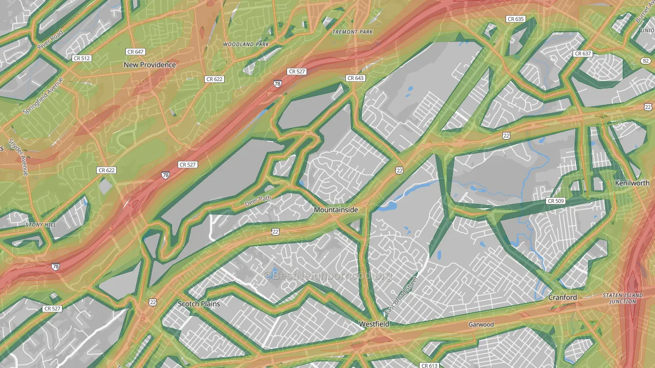 Mountainside, NJ Map of Noise Levels in Mountainside