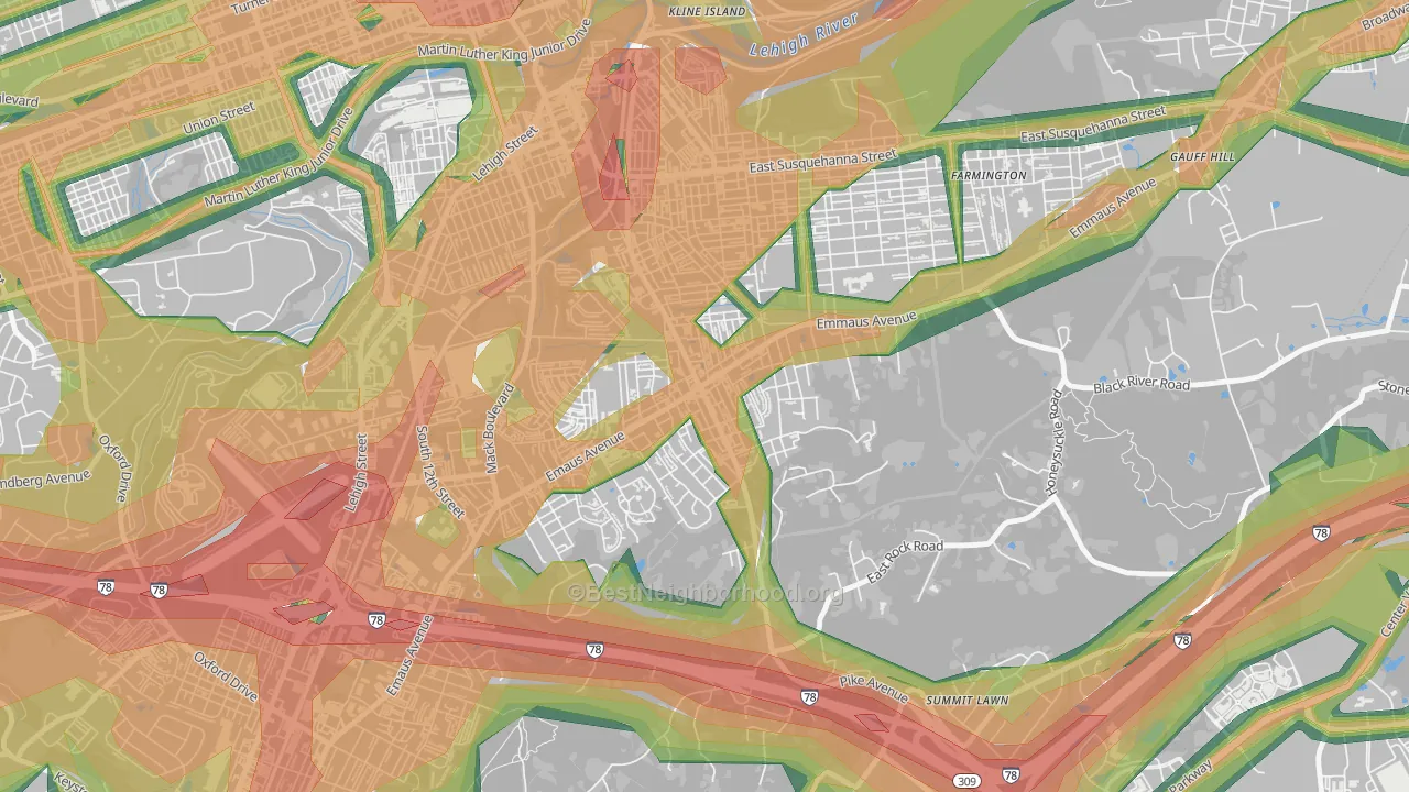 Mountainville, Allentown, PA Map of Noise Levels in Mountainville