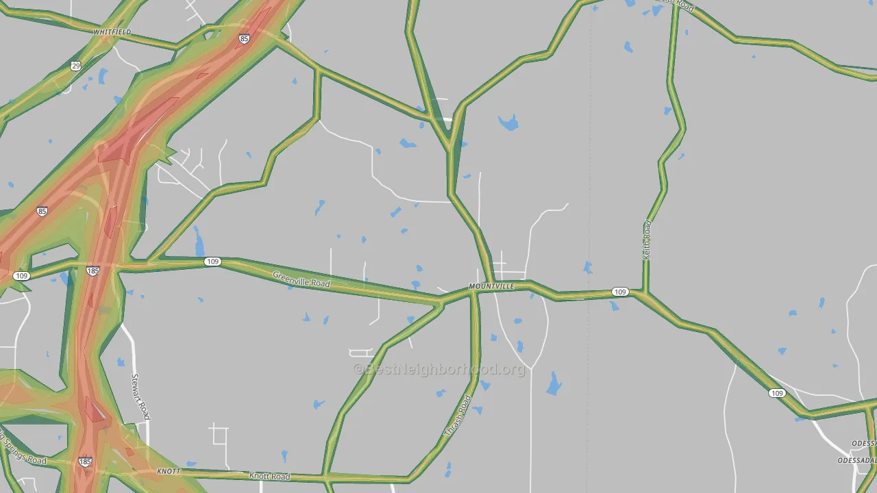 Mountville, GA Map of Noise Levels in Mountville