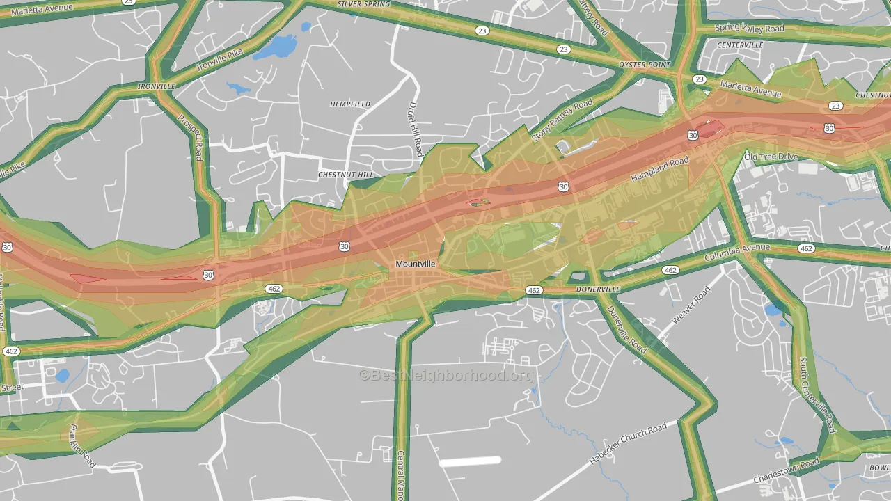 Mountville, PA Map of Noise Levels in Mountville