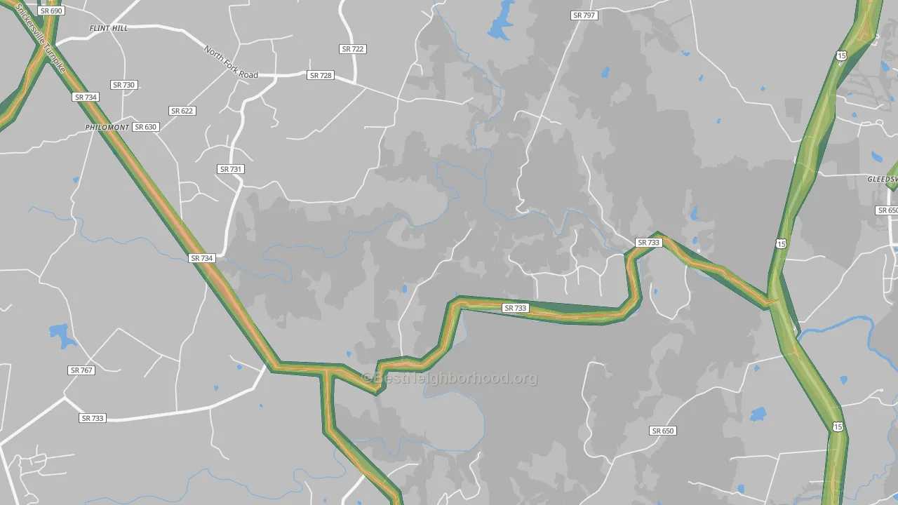 Mountville, VA Map of Noise Levels in Mountville