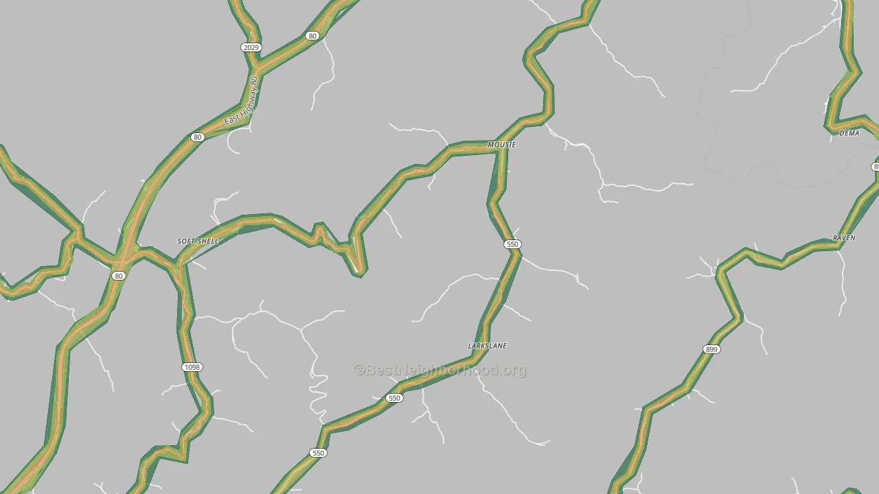 Mousie, KY Map of Noise Levels in Mousie