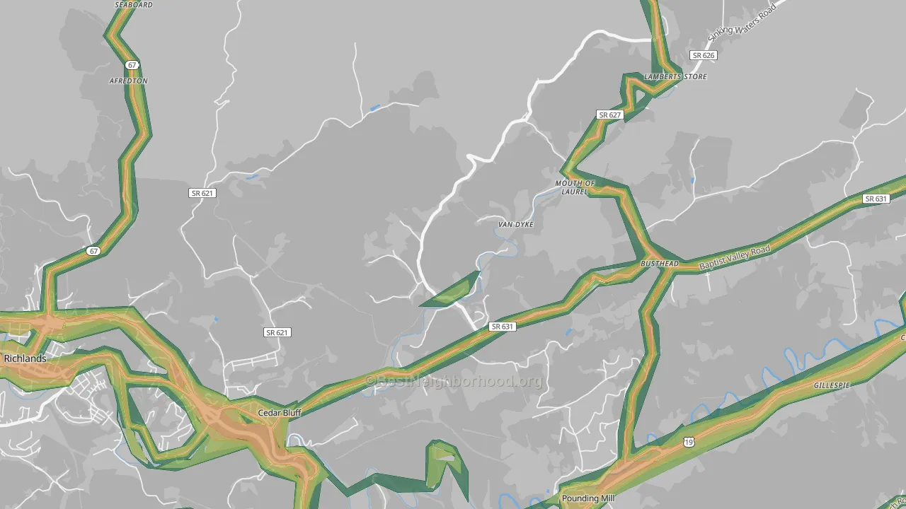 Mouth of Laurel, VA Map of Noise Levels in Mouth of Laurel