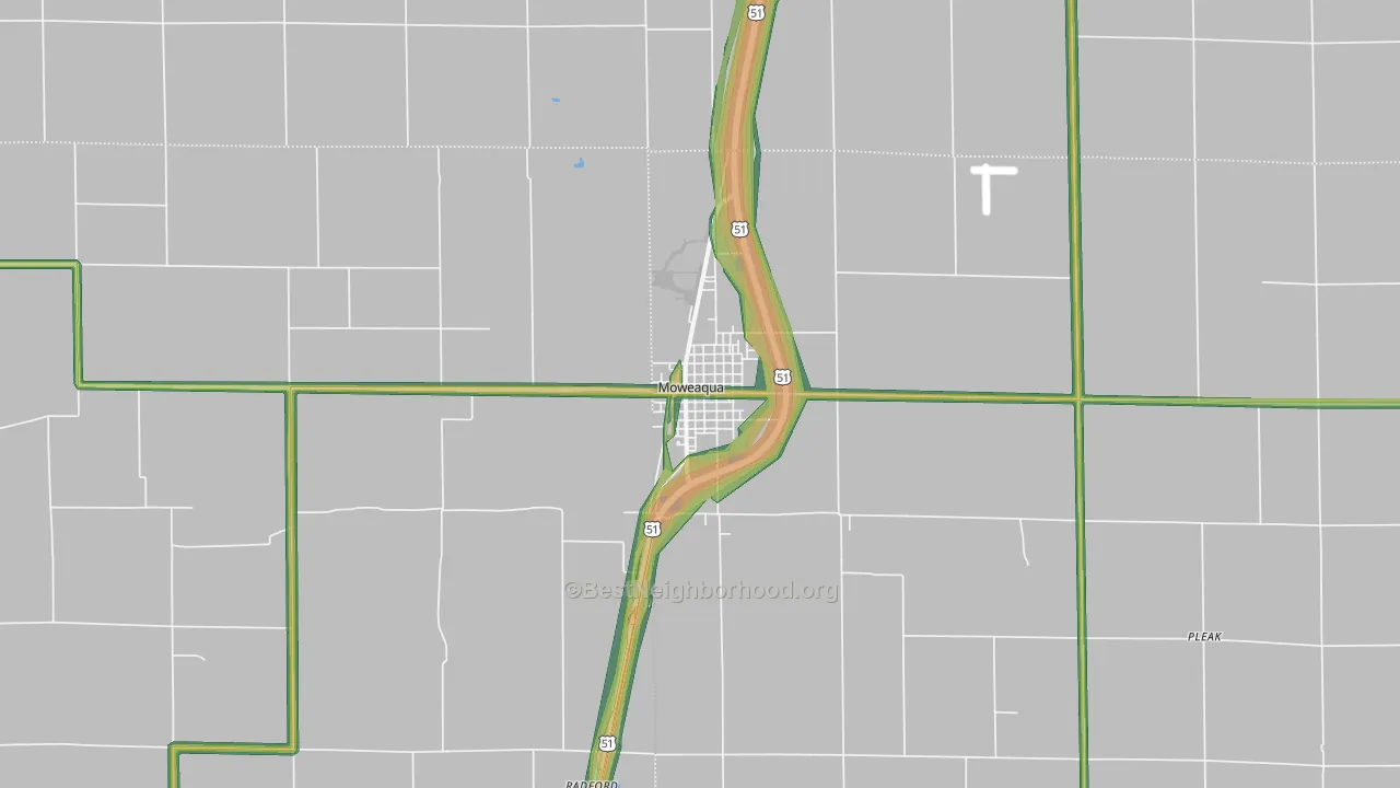 Moweaqua, IL Map of Noise Levels in Moweaqua