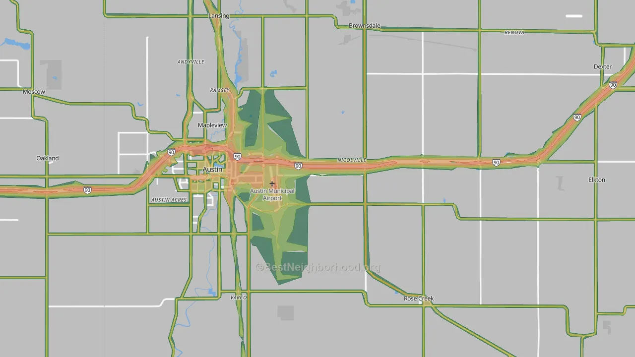 Mower County, MN Map of Noise Levels in Mower County