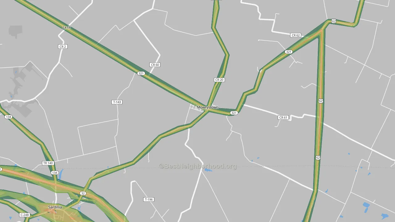 Mowrystown, OH Map of Noise Levels in Mowrystown