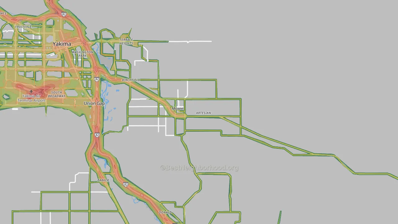Moxee, WA Map of Noise Levels in Moxee