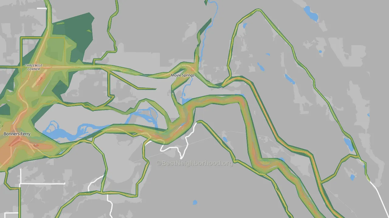 Moyie Springs, ID Map of Noise Levels in Moyie Springs