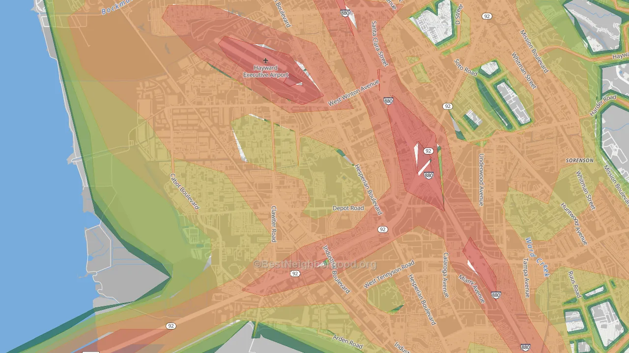 Mt Eden, Hayward, CA Map of Noise Levels in Mt Eden