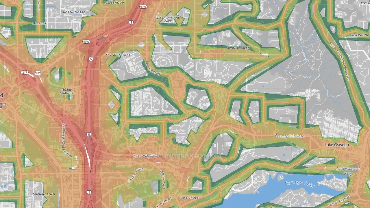 Mt. Park, Lake Oswego, OR Map of Noise Levels in Mt. Park