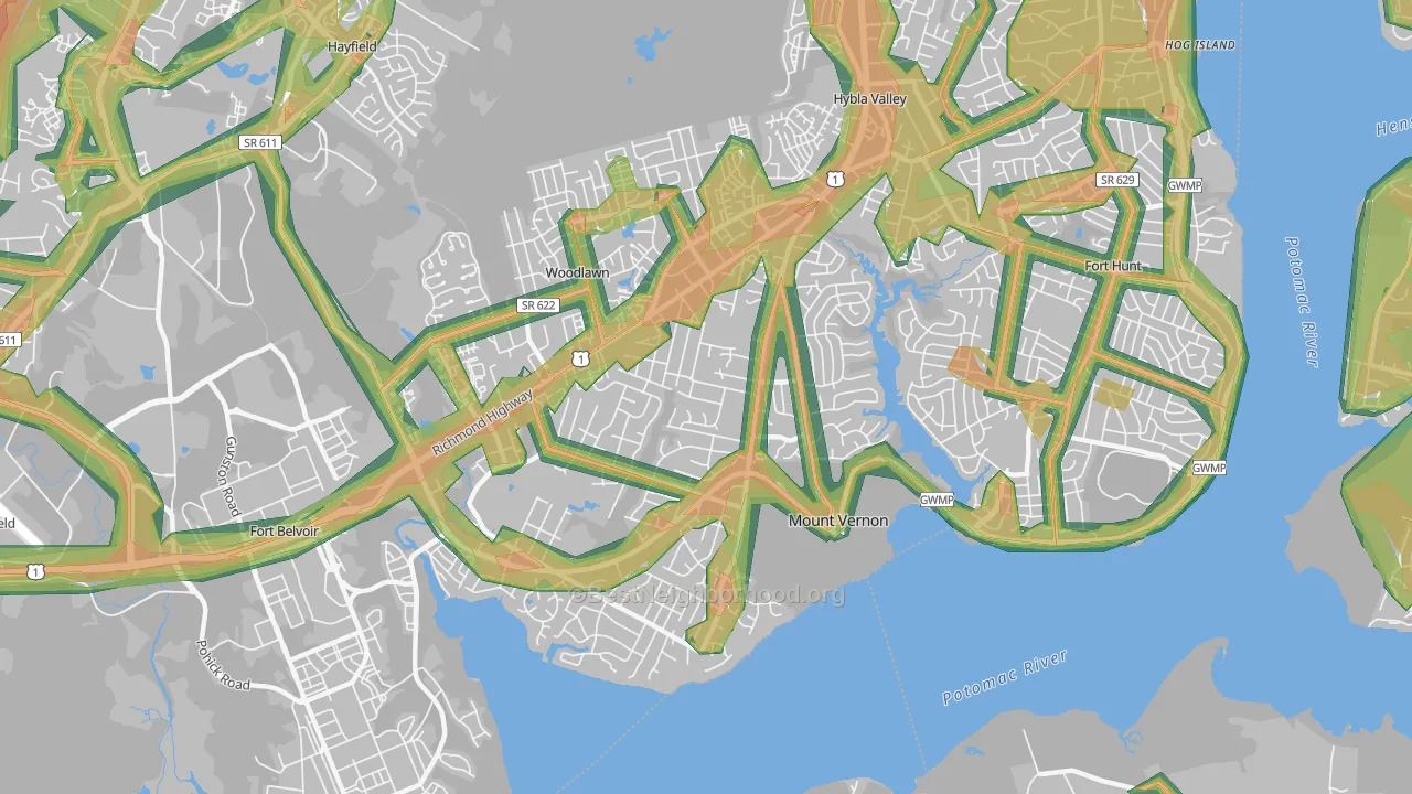 Mt Vernon, Mount Vernon, VA Map of Noise Levels in Mt Vernon