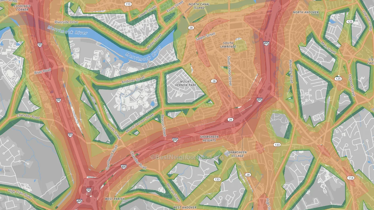 Mt Vernon Park, Lawrence, MA Map of Noise Levels in Mt Vernon Park