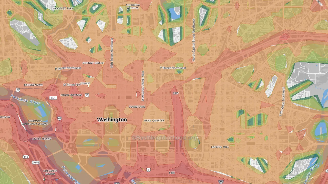 Mt Vernon Square, Washington, DC Map of Noise Levels in Mt Vernon Square