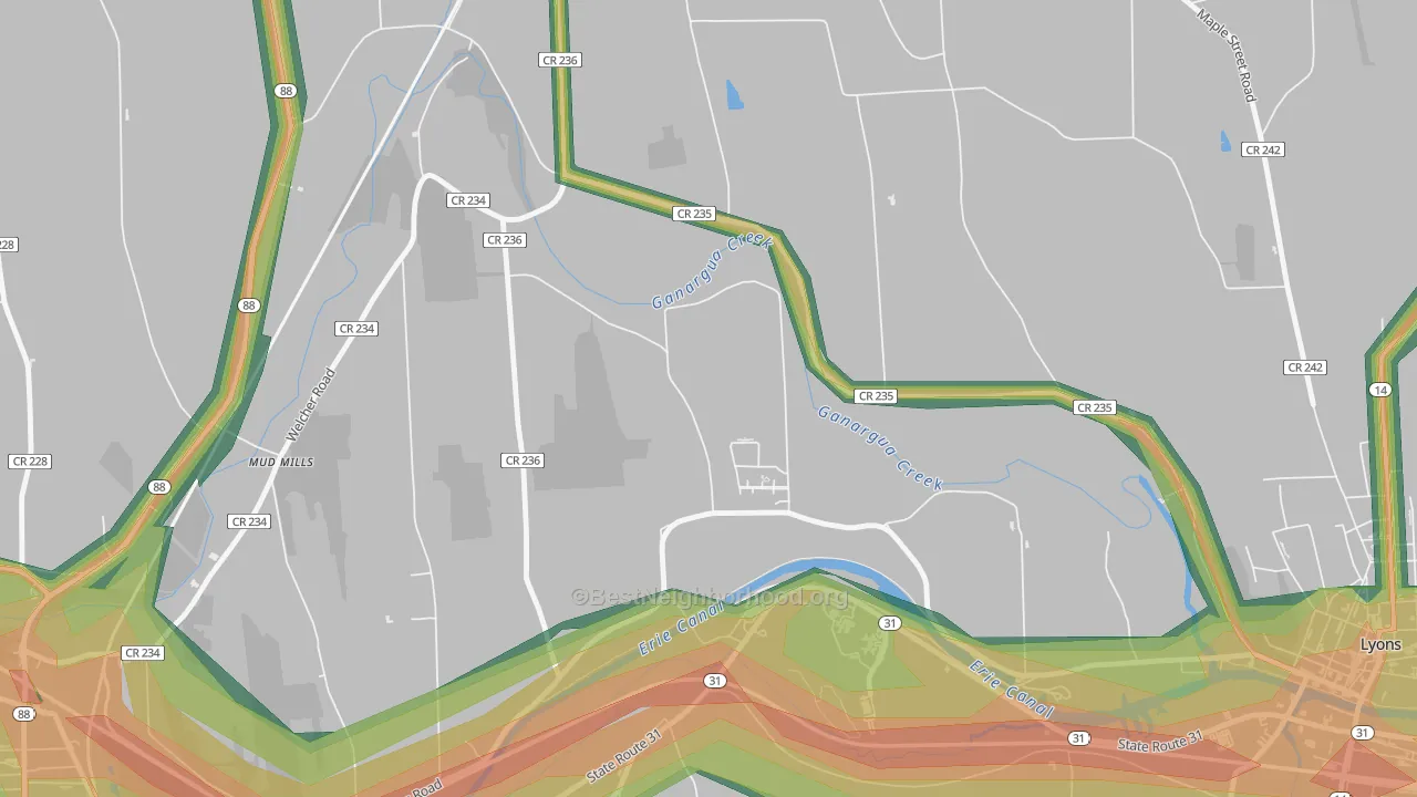 Mud Mills, NY Map of Noise Levels in Mud Mills