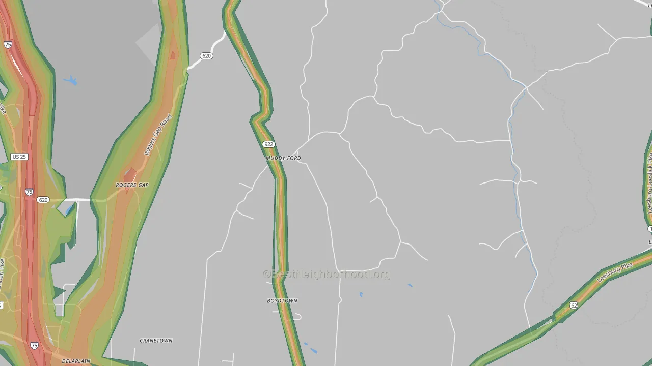 Muddy Ford, KY Map of Noise Levels in Muddy Ford
