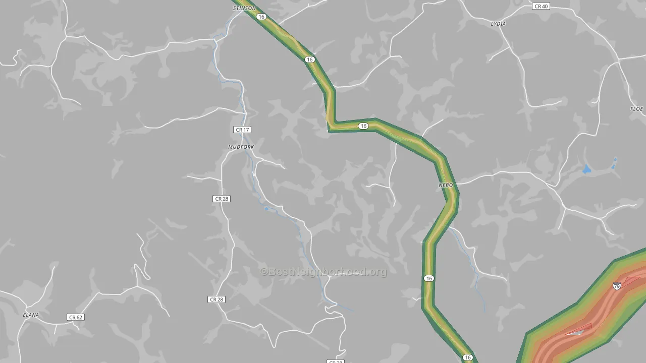 Mudfork, WV Map of Noise Levels in Mudfork