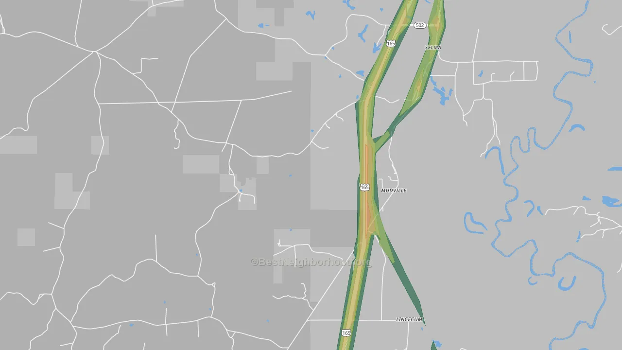 Mudville, LA Map of Noise Levels in Mudville