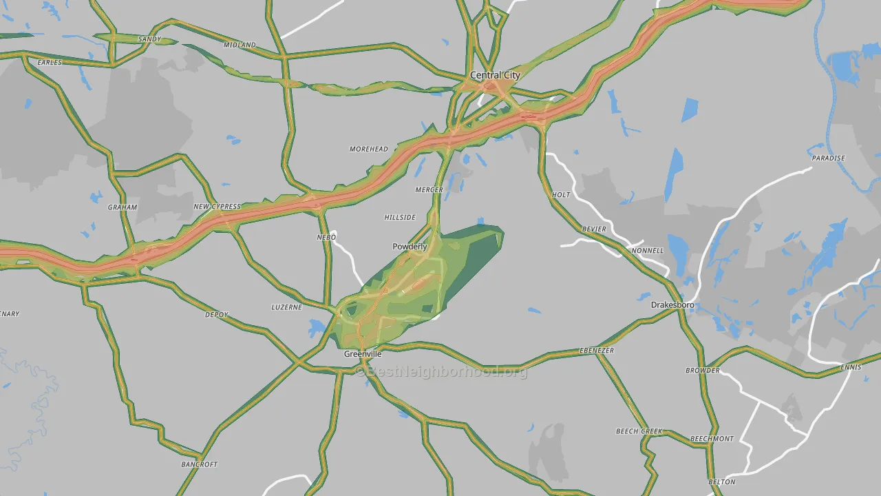 Muhlenberg County, KY Map of Noise Levels in Muhlenberg County