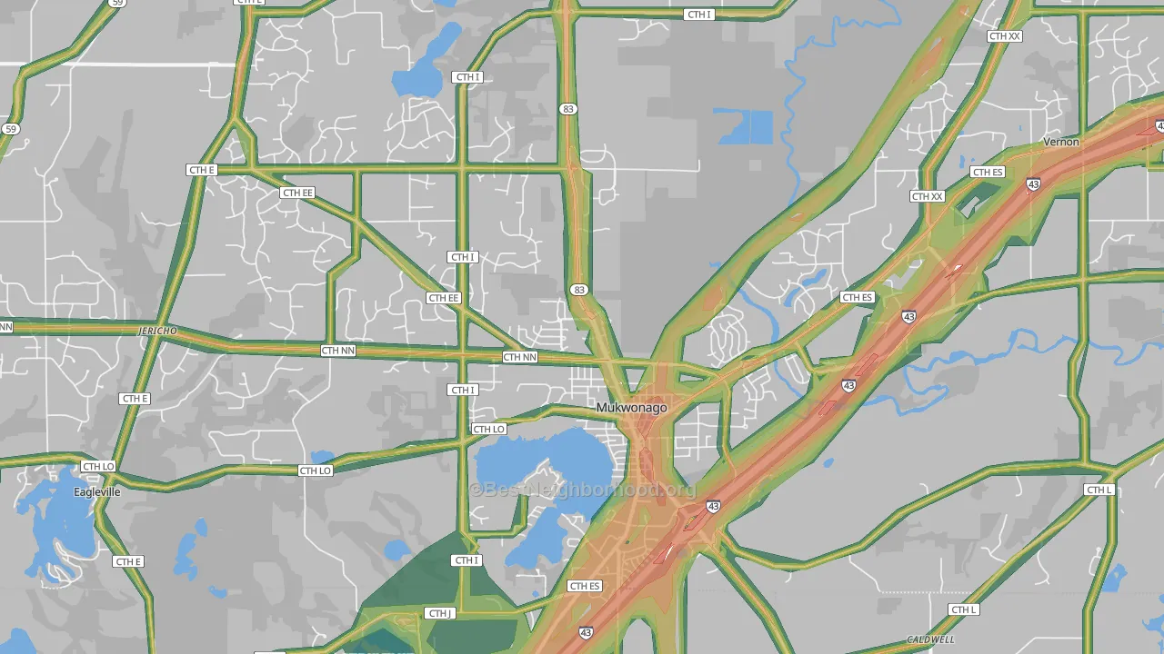 Mukwonago, WI Map of Noise Levels in Mukwonago
