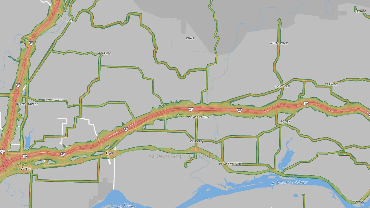 Mulberry, AR Map of Noise Levels in Mulberry