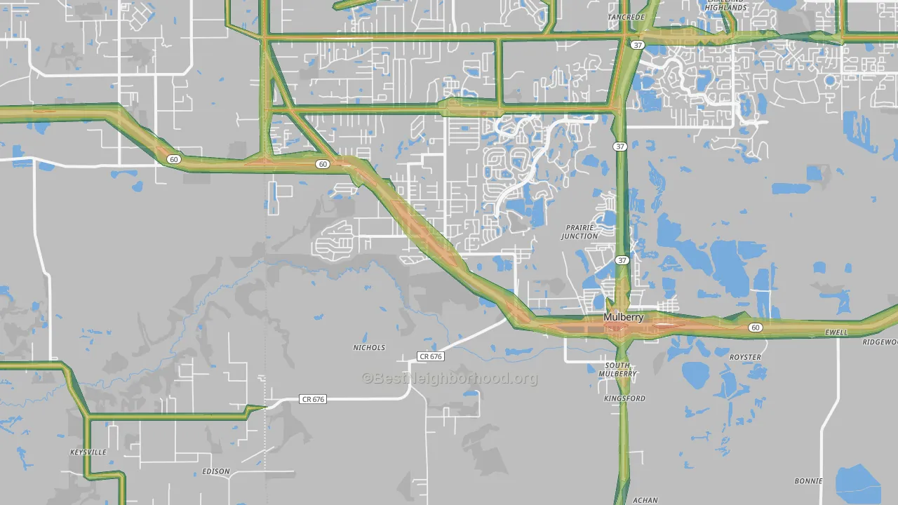 Mulberry, FL Map of Noise Levels in Mulberry