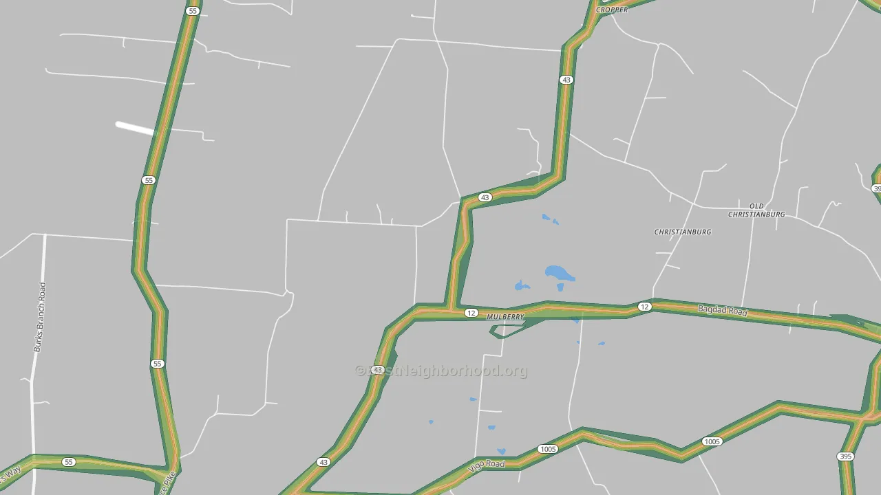 Mulberry, KY Map of Noise Levels in Mulberry