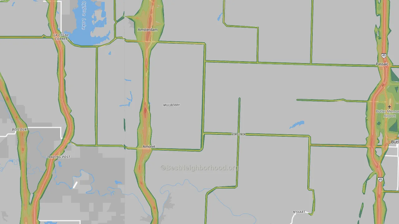 Mulberry, MO Map of Noise Levels in Mulberry
