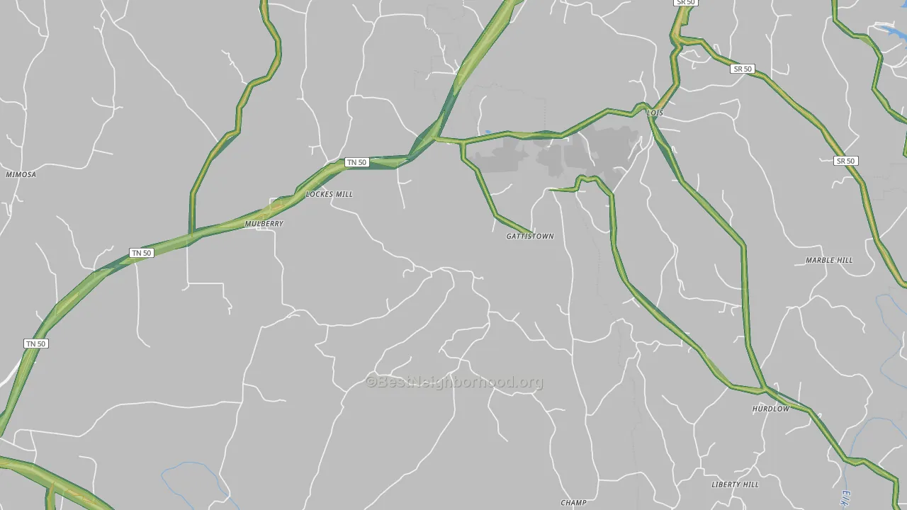 Mulberry, TN Map of Noise Levels in Mulberry