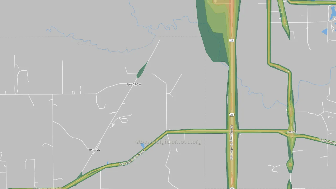 Muldrow, MS Map of Noise Levels in Muldrow