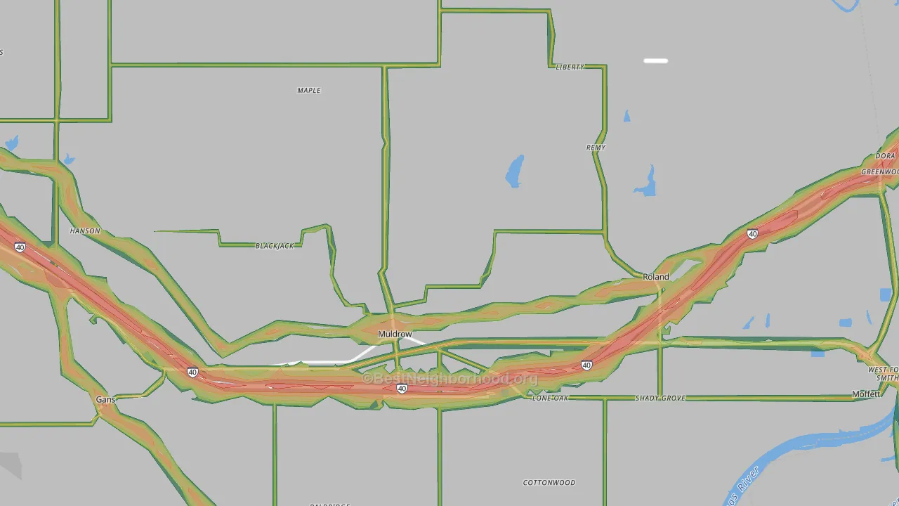 Muldrow, OK Map of Noise Levels in Muldrow