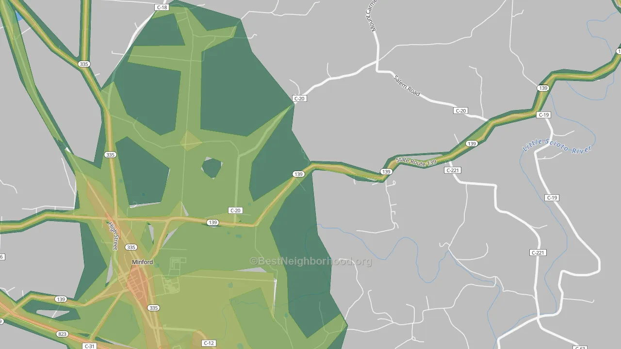 Mule Town, OH Map of Noise Levels in Mule Town