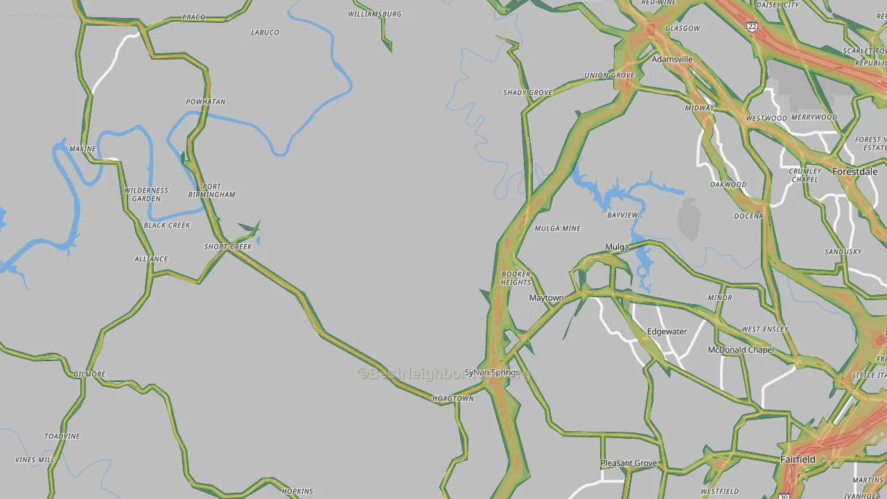 Mulga, AL Map of Noise Levels in Mulga