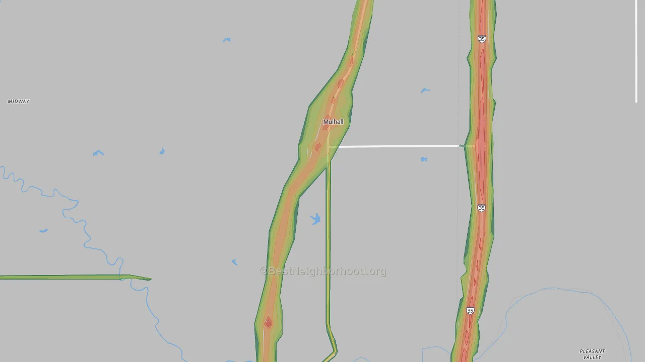 Mulhall, OK Map of Noise Levels in Mulhall