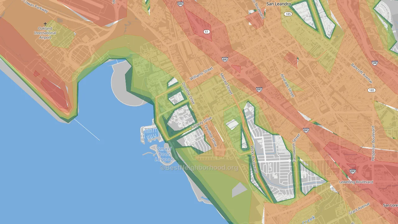Mullford Gardens, San Leandro, CA Map of Noise Levels in Mullford Gardens