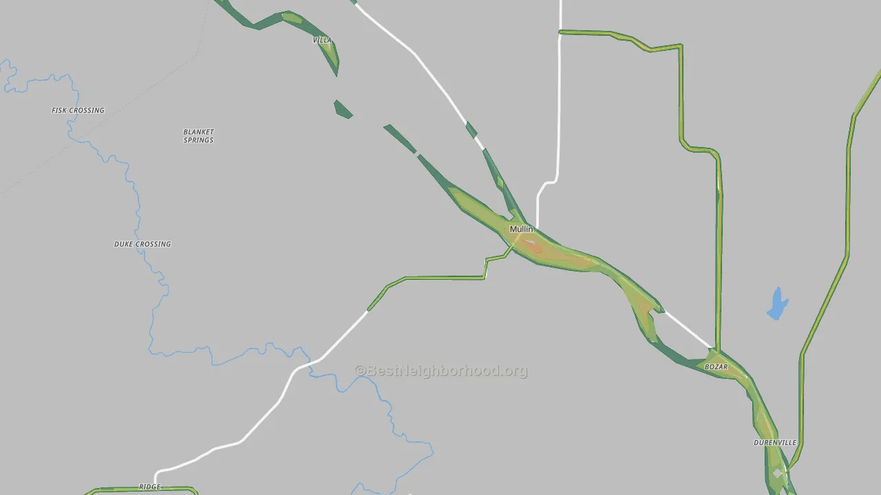 Mullin, TX Map of Noise Levels in Mullin