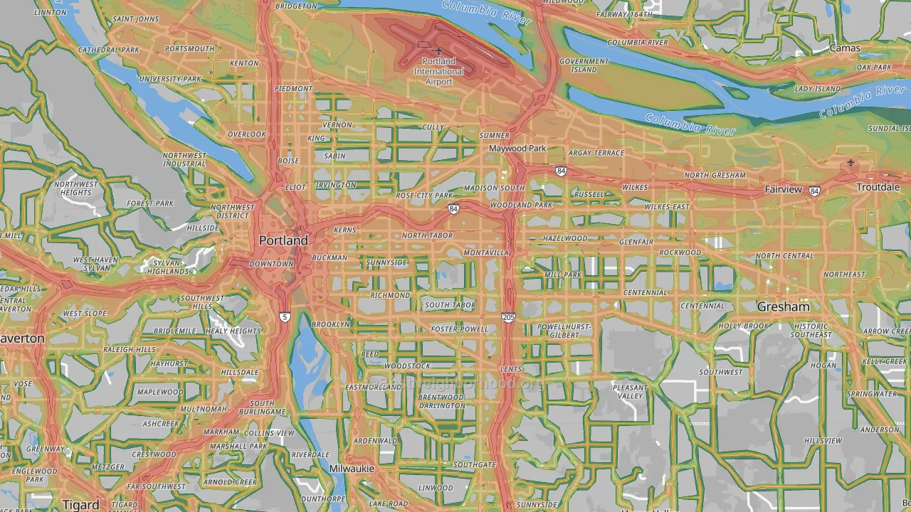 Multnomah County, OR Map of Noise Levels in Multnomah County