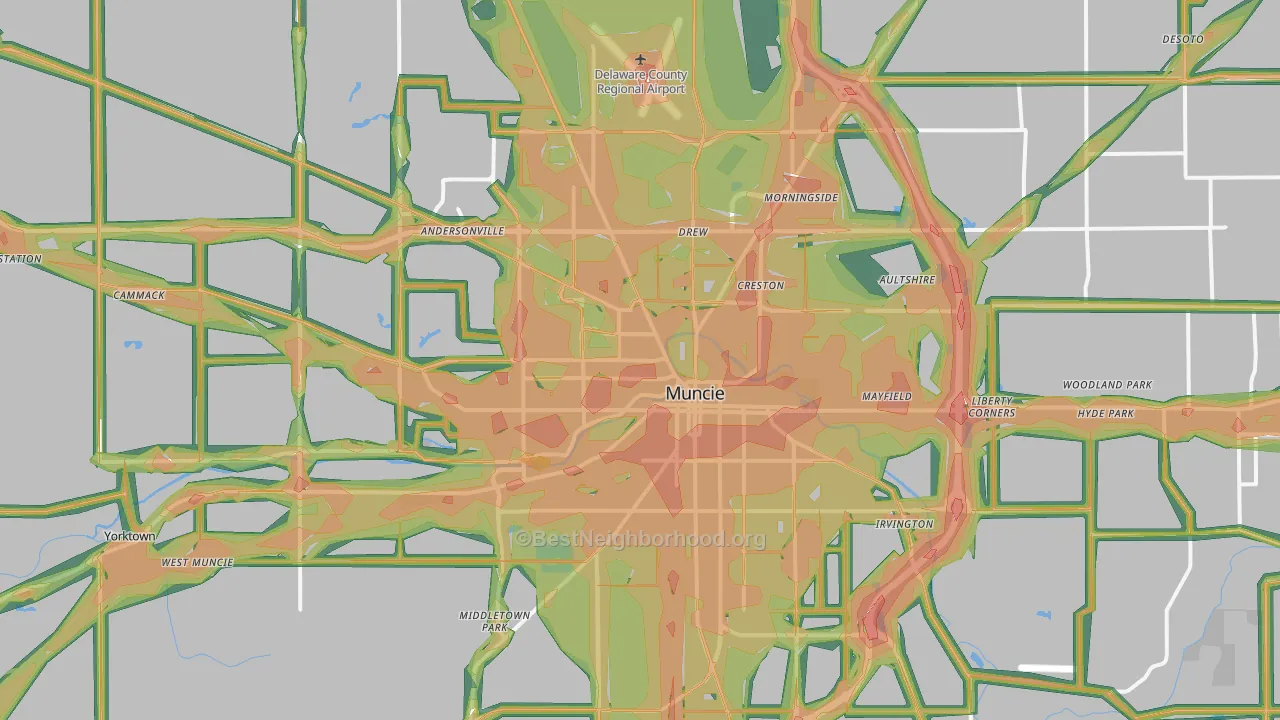 Muncie, IN Map of Noise Levels in Muncie