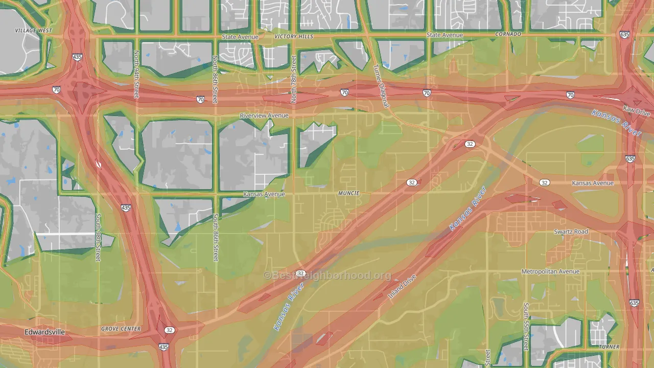 Muncie-Stony PT., Kansas City, KS Map of Noise Levels in Muncie-Stony PT.