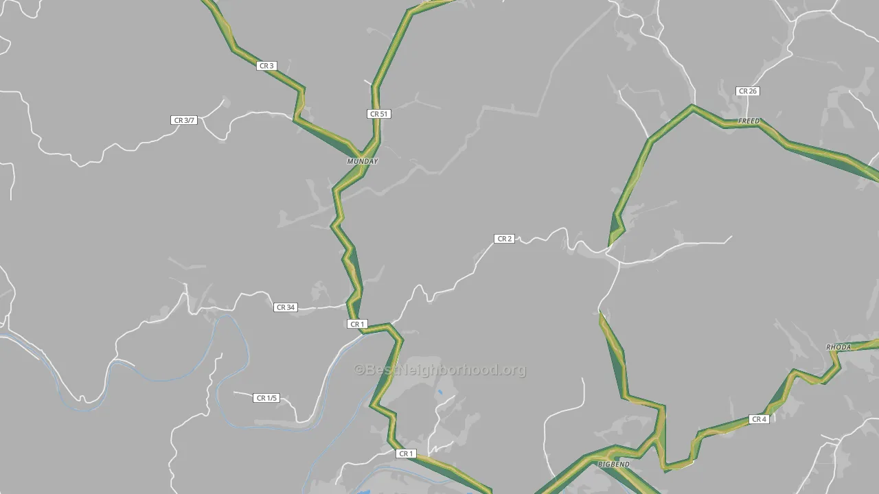 Munday, WV Map of Noise Levels in Munday