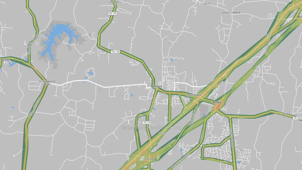 Munford, TN Map of Noise Levels in Munford