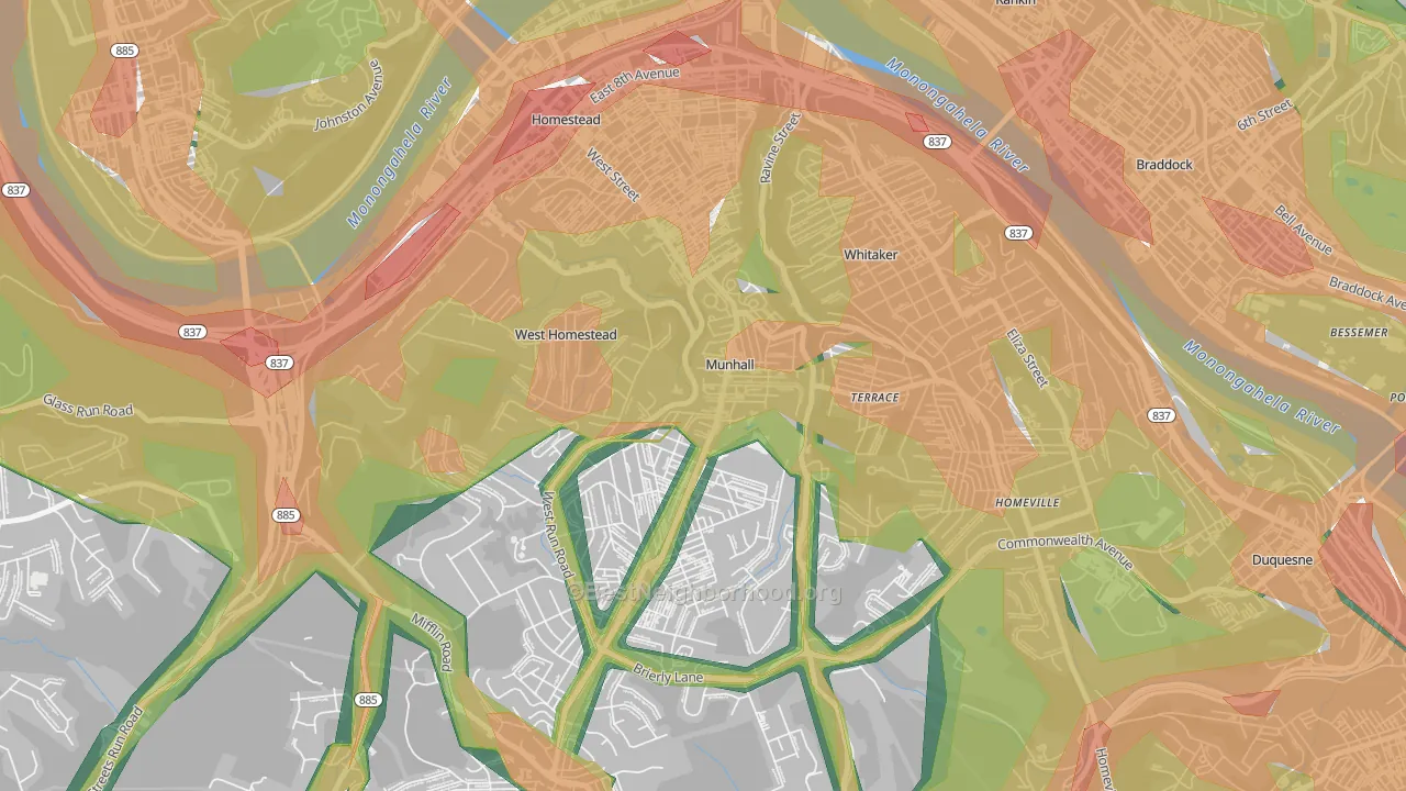 Munhall, PA Map of Noise Levels in Munhall